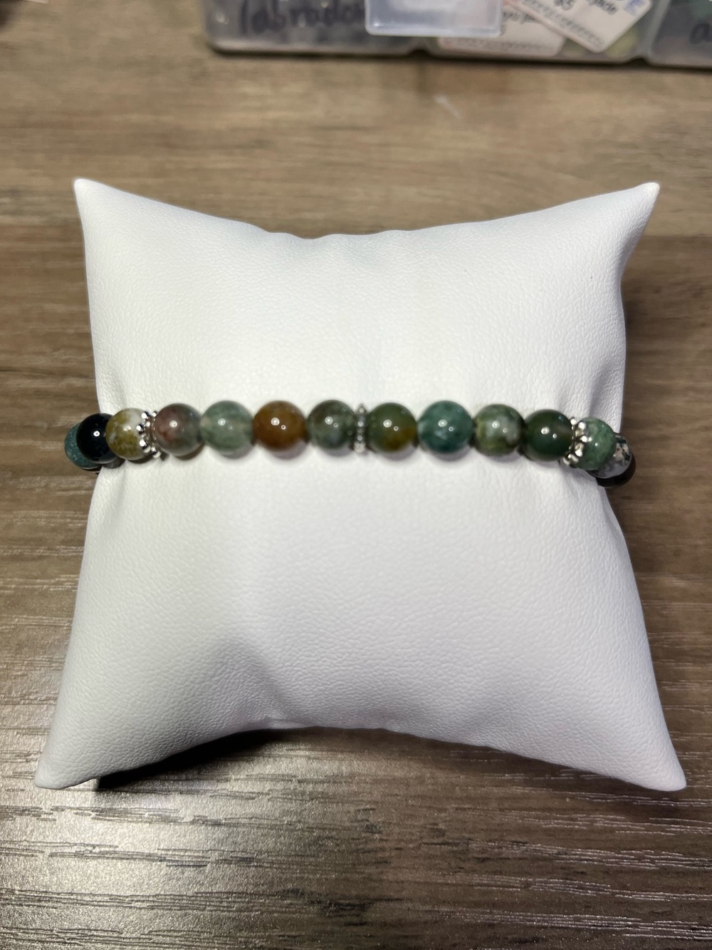 Natural Indian Agate Stretch Bracelet | Green Earth Tone Gemstone Bracelet